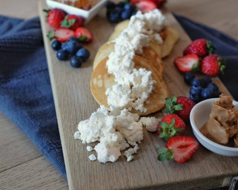 Fresh Alba Ricotta on a breakfast platter with pancakes