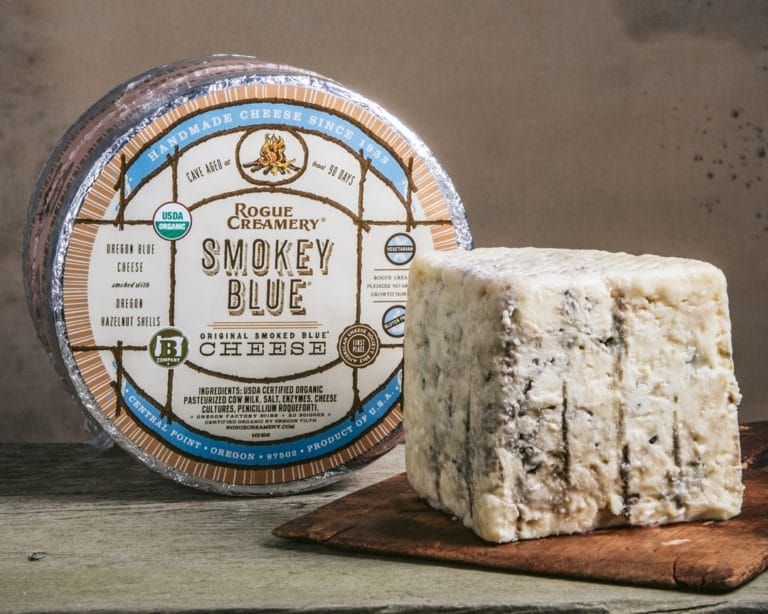 Whole wheel of Smokey Blue cheese