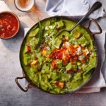 Speedy vegetarian paneer curry in pan
